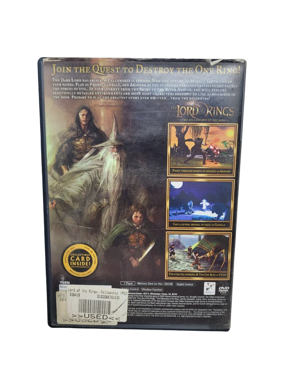 Lord of the Rings Fellowship of the Ring PS2 PlayStation 2 Game w/ Manual